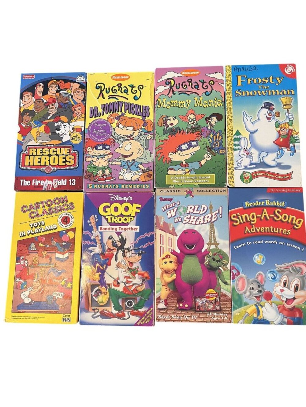 Vintage 90's Cartoons VHS Lot of 8 Rugrats Barney Goof Troop Frosty